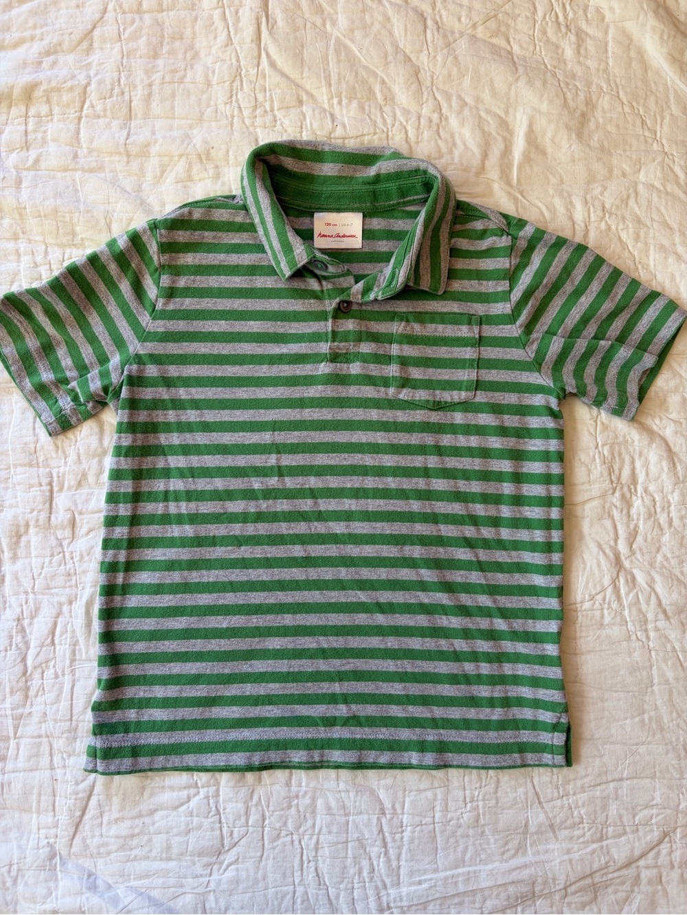 Hanna Andersson Green and Gray Striped Polo